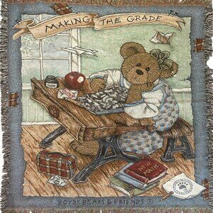 Boyds Bears & Friends “Making the Grade” Cotton Throw Blanket 69x48 Teacher Gift